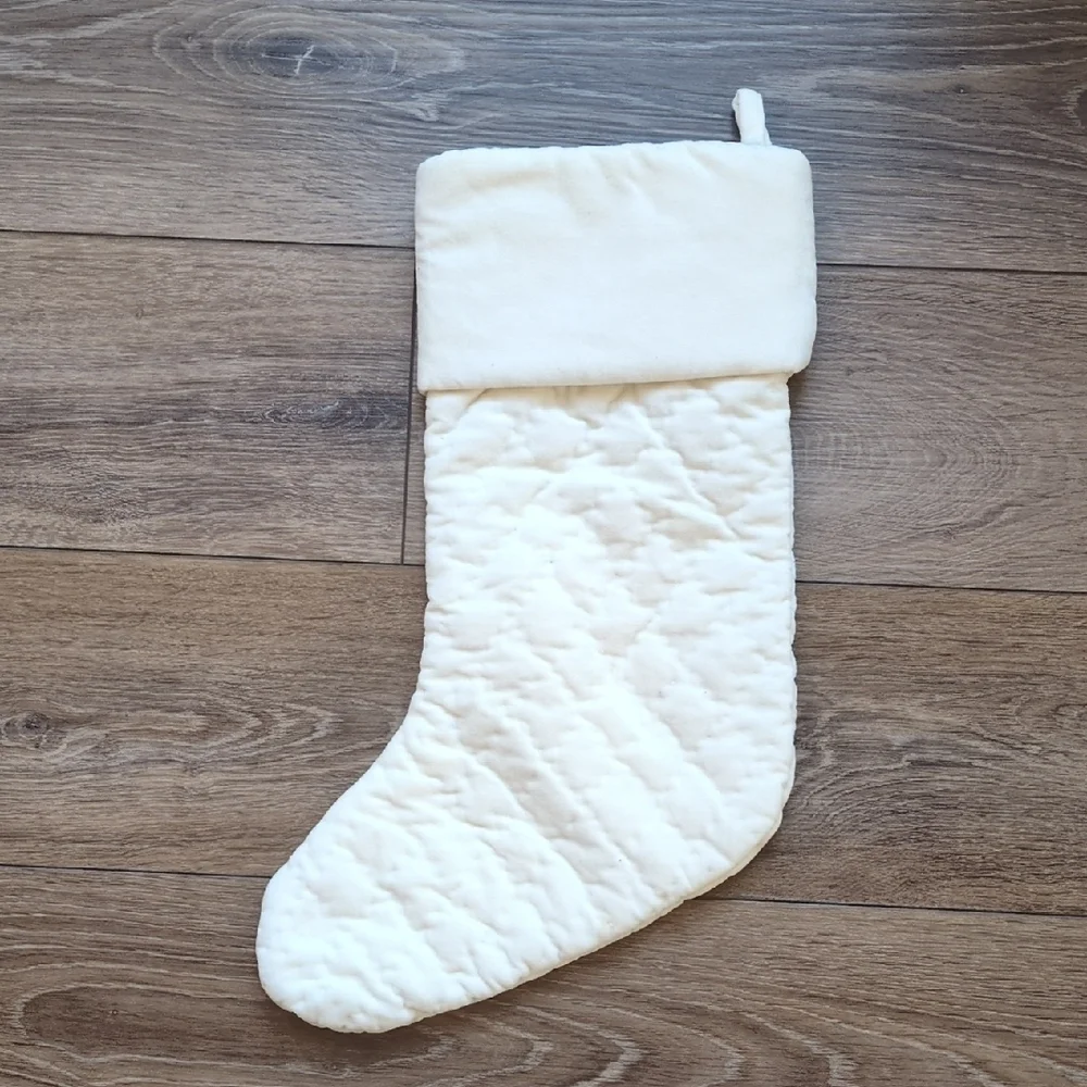 Pottery Barn Holiday Christmas Stockings - Quilted Velvet White Cream‎